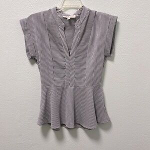 Gray and White V-Neck, Peplum Blouse